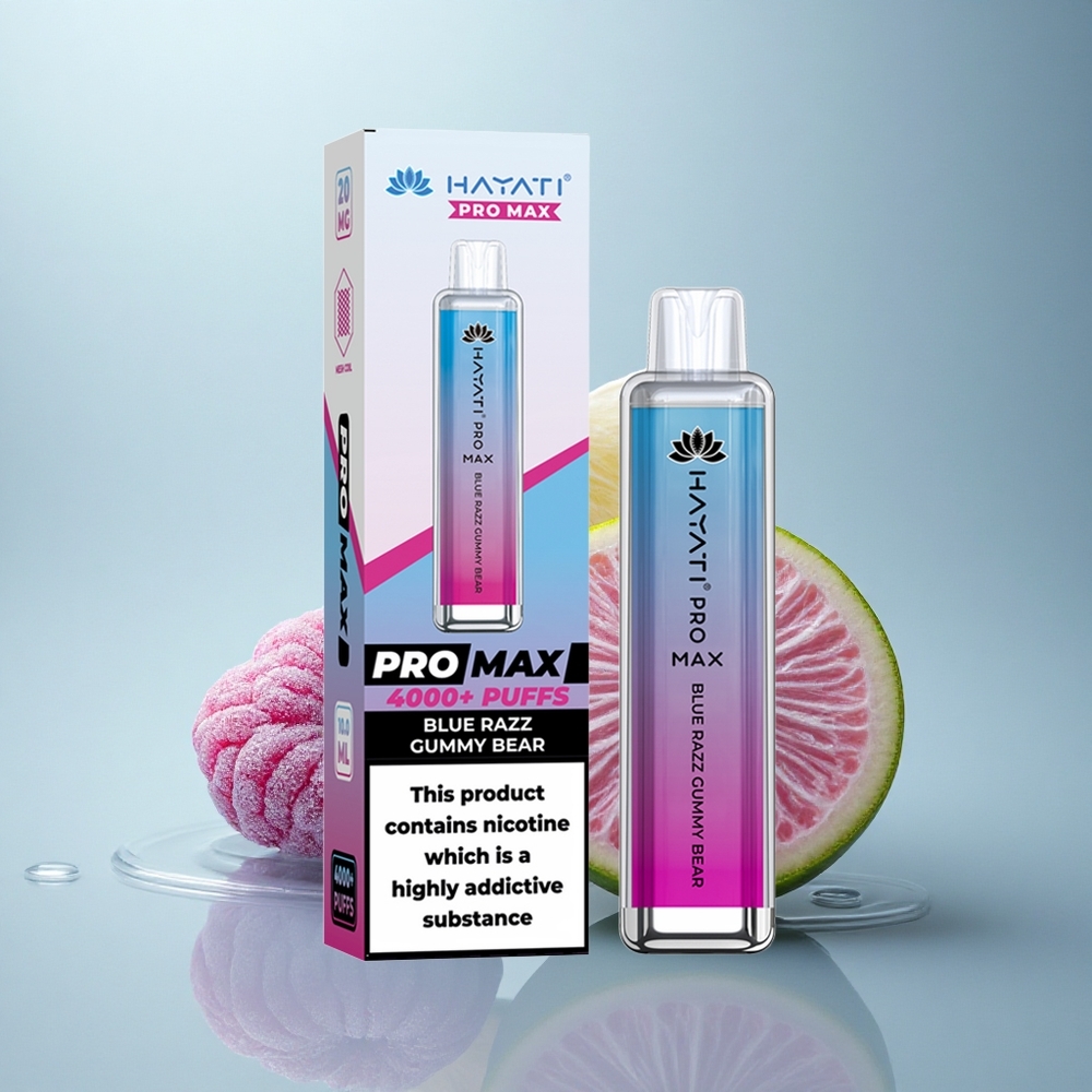 Hayati Pro Max 4000 Puffs Modra Malinasta Gumi Medved Z Majhno Mrežasto Tuljavo In 1400mAh Baterijo