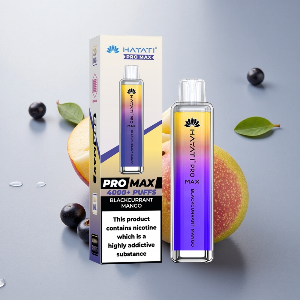 Hayati Pro Max 4000 Puffs Črni ribez manga z 5 % nikotina in 1400mAh baterijo