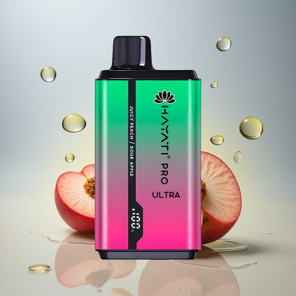 Hayati Pro Ultra 15000 Puffs Kislo Jabolko Sočna Breskev 850mAh 2% Nikotina