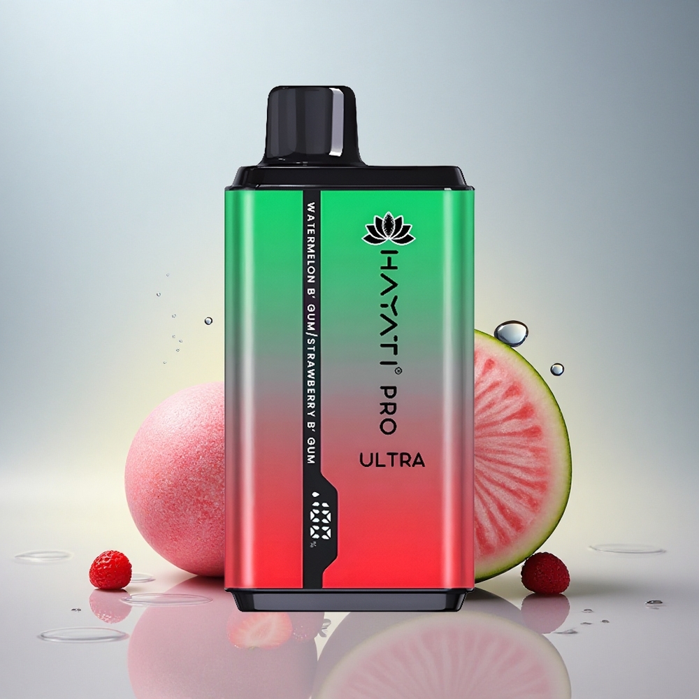 Hayati Pro Ultra 15000 Puffs Lubenikove žvečilne gume jagodne žvečilne gume z 2% nikotina in 850mAh baterijo