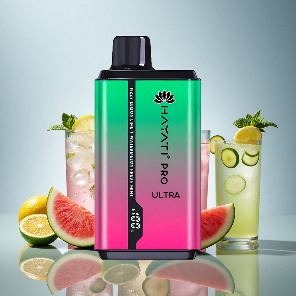 Hayati Pro Ultra 15000 Puffs Šampinjono melona sveže meta z limono in lajmom z 2 % nikotina ter 850 mAh baterijo
