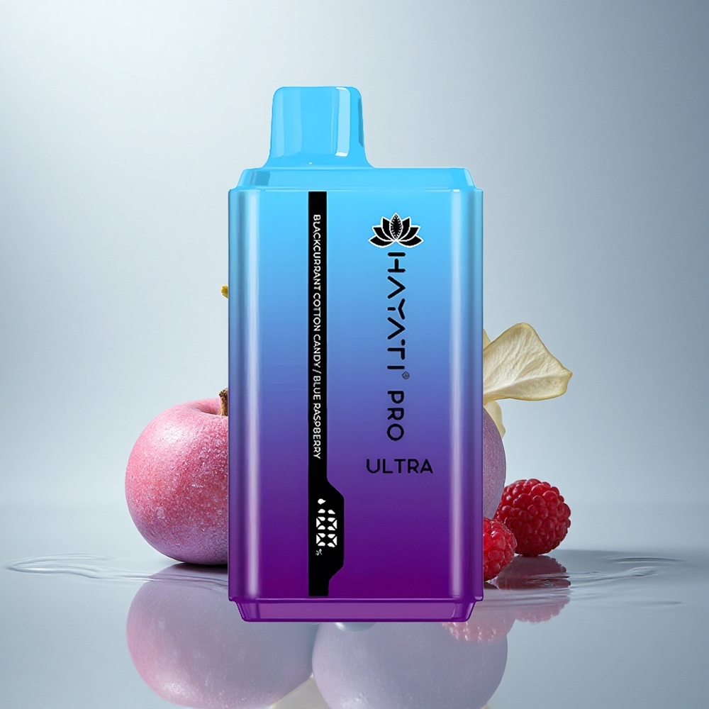 Hayati Pro Ultra 15000 Puffs Črni ribez bombažna sladkorna vava modri malini z 850mAh in 2% nikotina