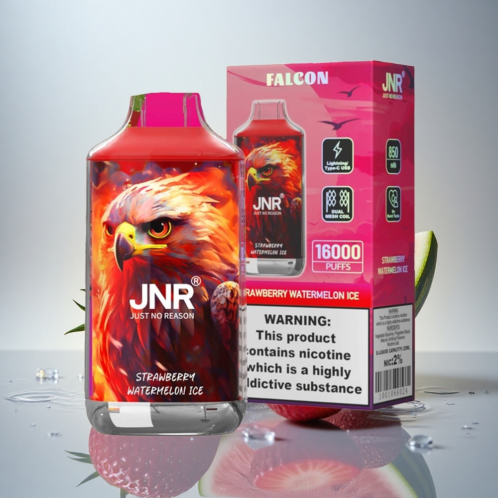 JNR Falcon 16000 Jagoda lubenica led 850 mAh 22ml dvojni mesh coil 0% nikotina