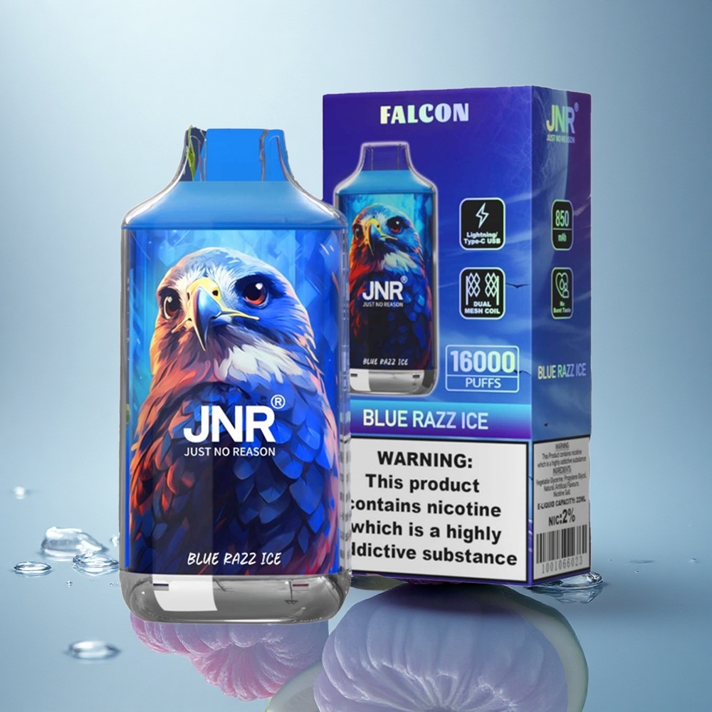 JNR Falcon 16000 Modra Malina Led 850 mAh 22ml Dual Mesh Coil 0% Nikotin 2% Nikotin Tip C & Lightning Pametni LED Zaslon