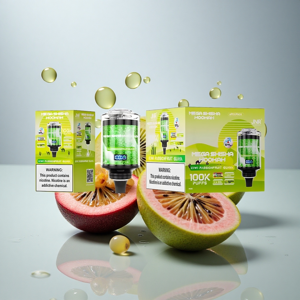 JNR Mega Shisha Hookah 100K Kivi Marakuča Gujava z 2200mAh in 2% nikotina