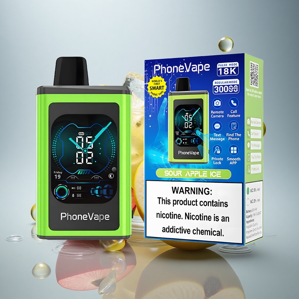 JNR PhoneVape 30000 Kislo Jabolčni Led z 850mAh in Nastavljivim Pretokom Zraka