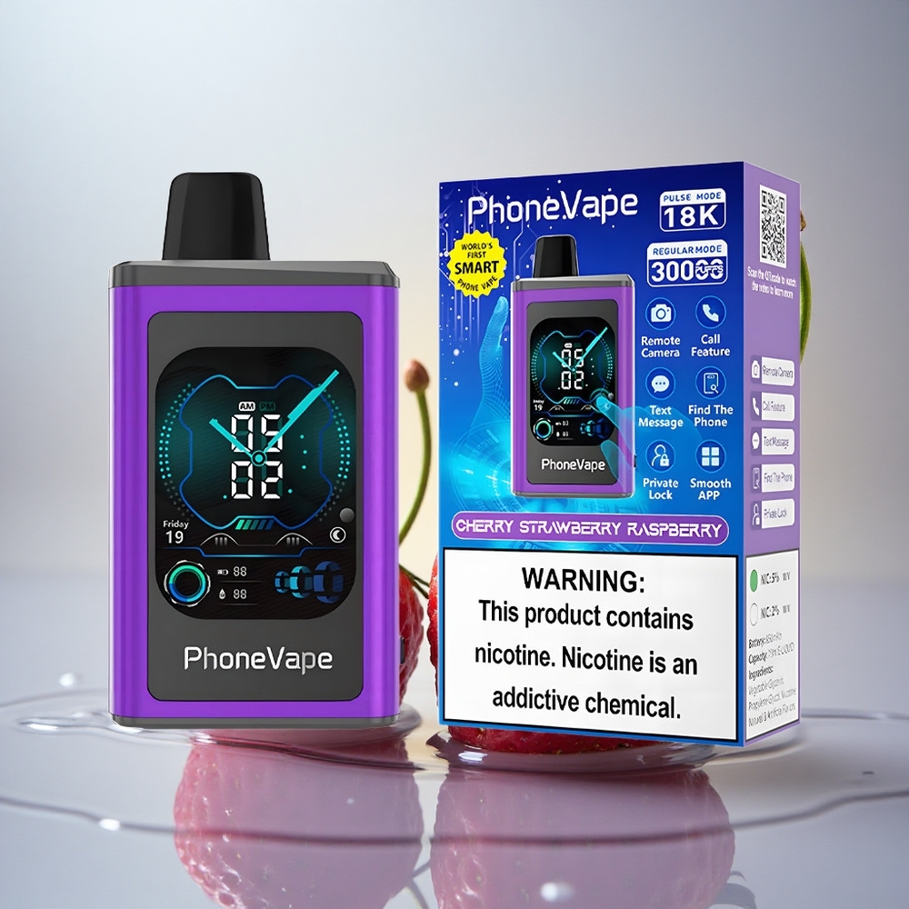 JNR PhoneVape 30000 Češnja Jagoda Malina Tip-C 850mAh Nastavljiv Pretok Zraka 5% Nikotina