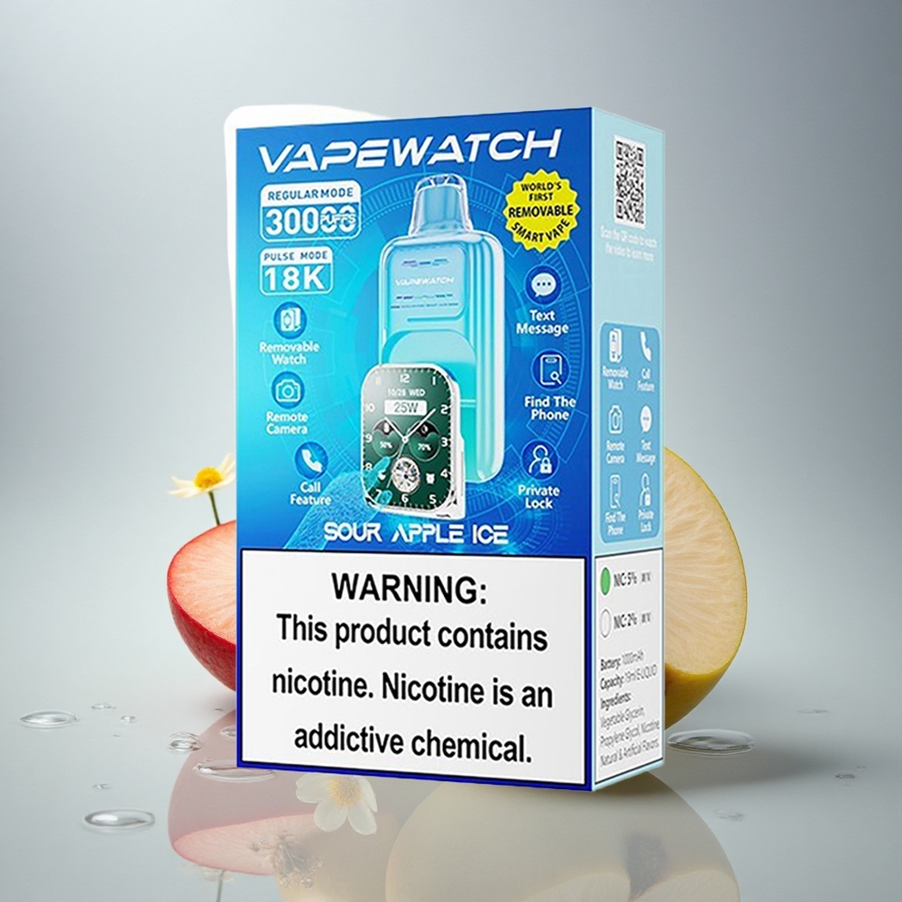 JNR VapeWatch 30000 Kislo Jabolčni Led z 1000mAh in Dual Mesh Coil