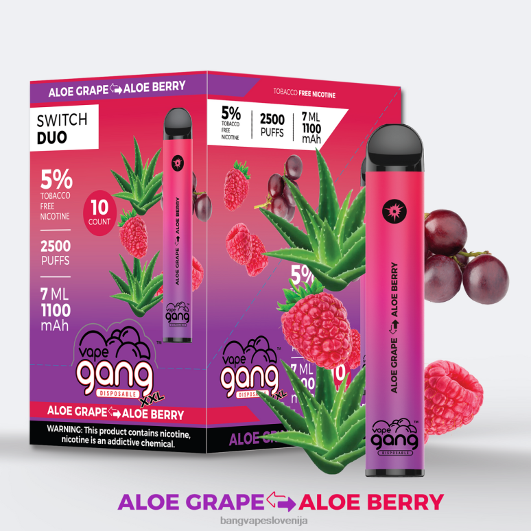 Vape Gang Switch Duo 2 okusa (škatla po 10) aloe jagoda - jagoda mango PN4LX38 - Bang Vape Slovenija