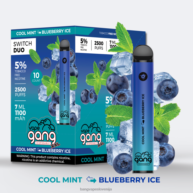 Vape Gang Switch Duo 2 okusa (škatla po 10) jagodni led - led iz lubenice PN4LX47 - Bang Disposable Vape Flavors