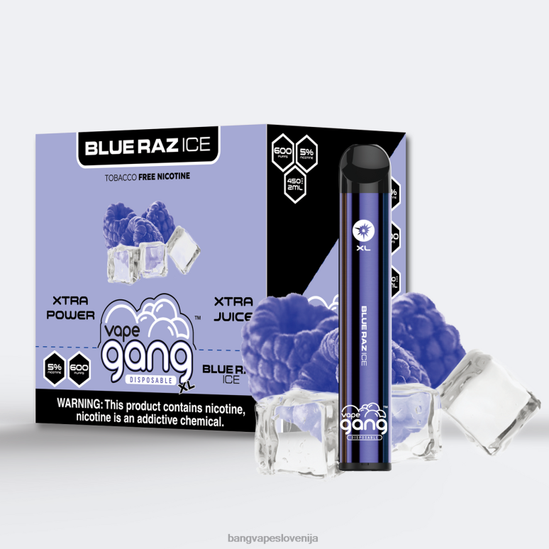 Vape Gang XL vape za enkratno uporabo 600 vpihov (škatla po 10) modri raz ledu PN4LX61 - Bang Vape Ljubljana